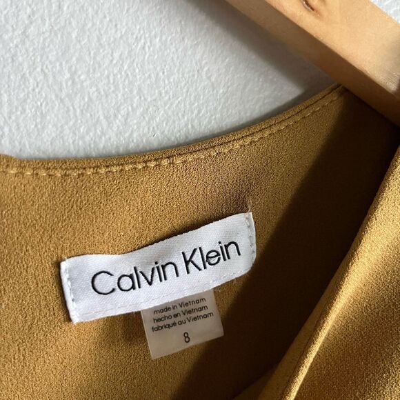 Calvin Klein Camel Sheath Dress Size 8 Belted Neutral Classic Workwear - Picture 4 of 9